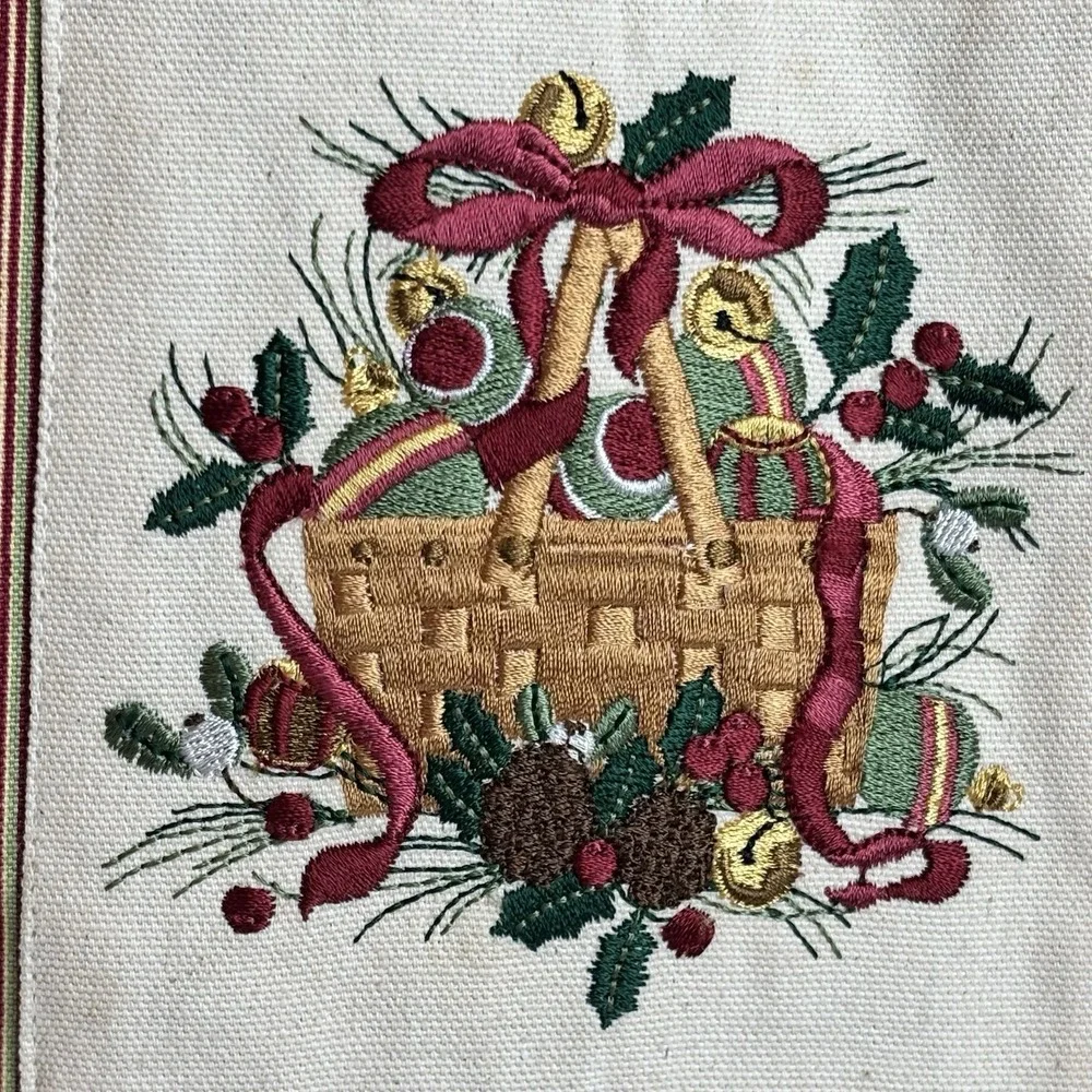 Longaberger 2005 Holiday Christmas‎ Stripe Tote Bag Embroidered Pocket Hostess